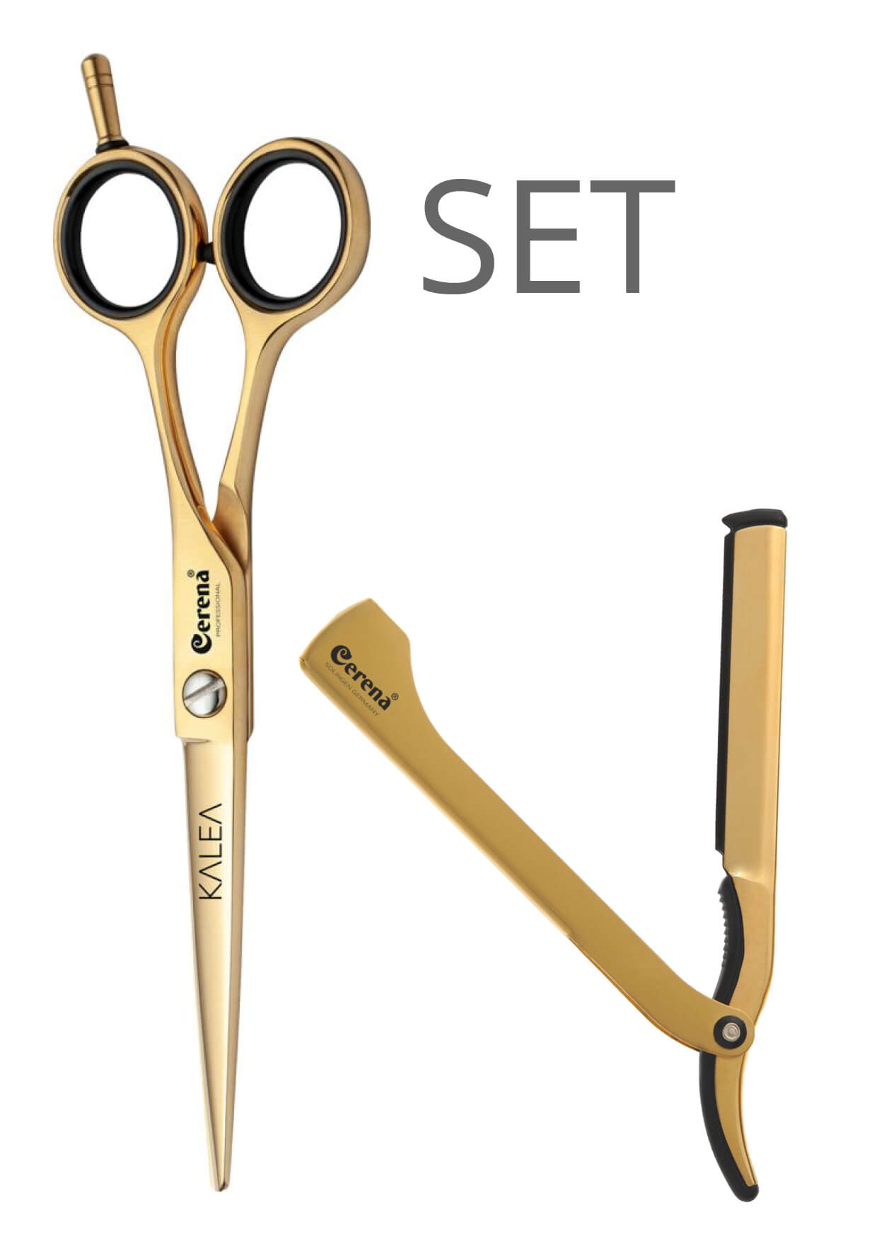 Cerena Kalea Set: Friseurschere + Razor in GOLD